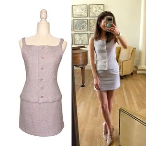 Chanel Vintage 2000 Two Piece Skirt Dress Set Tweed Purple CC Buttons FR 38 | S